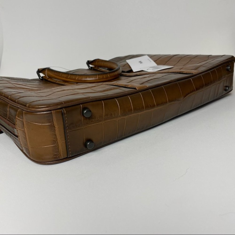 Coach Brown Croc-Embossed Laptop Bag - Picture 4 of 14